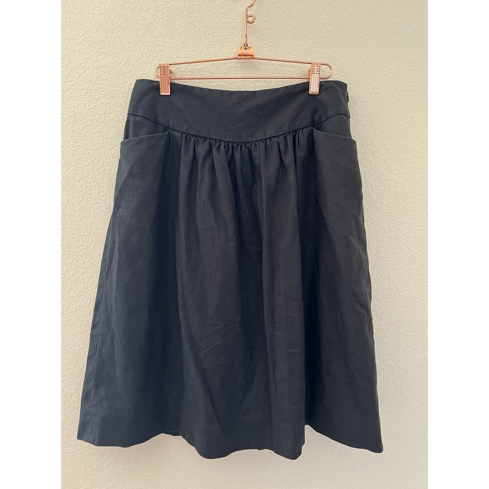 Womens Skirt Size 4 Black Solid A-Line Knee Length Cotton Linen Casual